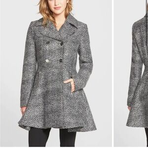Twill double breasted skirted coat Laundry By Shelli Segal Charcoal Pea Coat